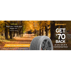Get $70 Back on Continental tires Only At Tirebuyer.com
