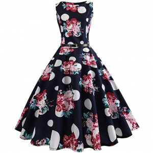 Women Dresses Clearance Lady Vintage Print Bodycon Sleeveless Evening Party Swing Dress Belt $0.76 At Amazon