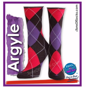 Women's Roll-Top Argyle Socks (Red, Purple, Black) $4.99 At Walamart