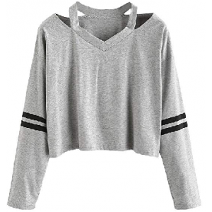 Streetwear Women Long Sleeve Crop Tops Stripe Hoodie Pullover Sweatshirt Loose Tops $4.99 At Amazon