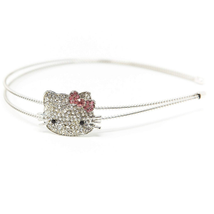 Silver Metal Pink Crystal Rhinestones Hello Kitty Cat Headband Hair Band $8.99  At Amazon