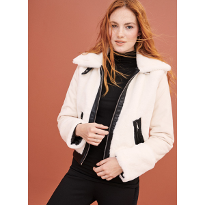 Juniors' Faux Fur Bonded to Faux Suede Jacket with Pleather Trim $35.88 At Walmart