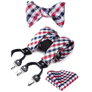 Suspender & Self-tie Bow Tie and Pocket Square Set Various Classic 6 Clips Adjustable Braces $19.99 At Amazon