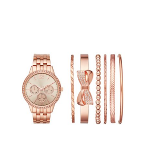 Ladies' Rose Gold Watch and Stackable Bracelet Gift Set $7.75 At Walmart