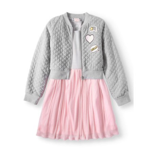 Dress and Quilted Bomber Jacket, 2-Piece Outfit Set (Little Girls & Big Girls) $16.96 At Walmart