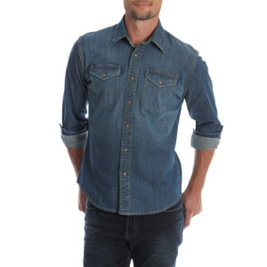 Men's and Big & Tall Premium Slim Fit Denim Shirt, up to Size 5XL $16.97 At Walmart