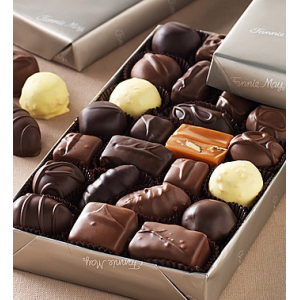 Assorted Milk & Dark Chocolates in platinum wrap at $24.99.