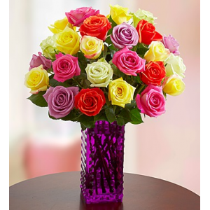 Buy 12 Assorted Roses^ Get 12 Free+Free Premium Vase at just $34.99