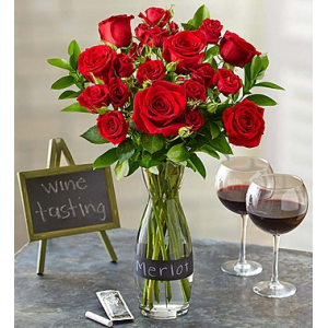 Merlot Rose Bouquet with Wine Carafe at $44.99