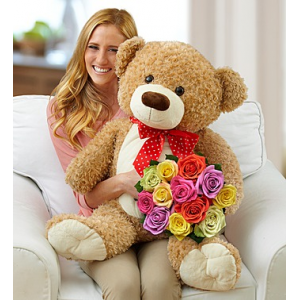 Lotsa Love Big Bear with Assorted Roses at $79.99