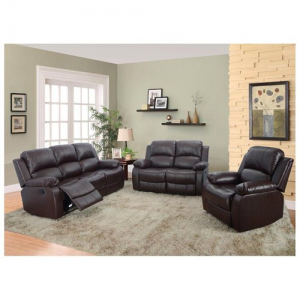 Kadia Brown Faux Leather Reclining 3-pc Living Room Sofa set at $899