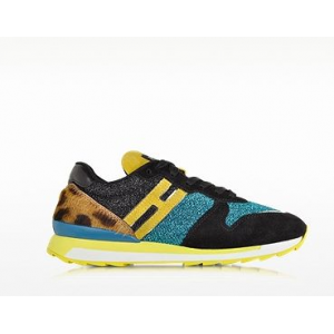 HOGAN REBEL Turquoise Lurex Sneaker w/Leopard Haircalf Detail at $425.00