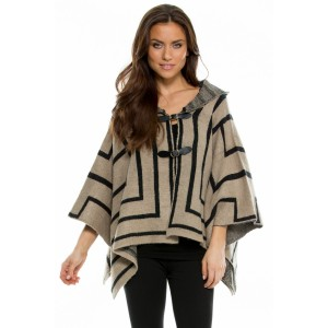 Elan Sweater Poncho w/ Belt Buckle & Hood in Taupe at $77.00