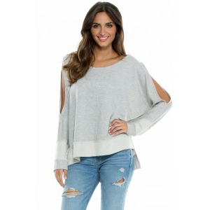 Elan Top High-Low Slit Sleeve Top w Side Slits in Black PREORDER at $65.00