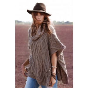 Elan Poncho Cowl Neck Cable Knit Hi Slit Side in Taupe PRE-ORDER at $84.00