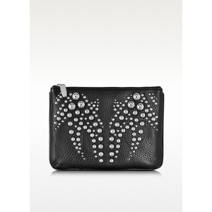 ALEXANDER WANG Black Studded Soft Pebbled Leather Flat Pouch At $495.00