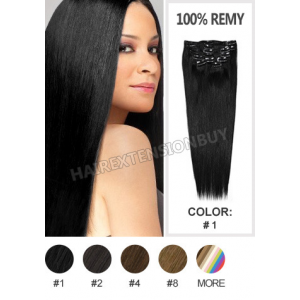 Jet Black 7pcs Straight Full Head Set Clip In Human Hair Extension [CHS0291] At $49.99