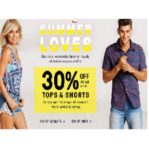 Flat 30% Off on All Full Price Short & Tops