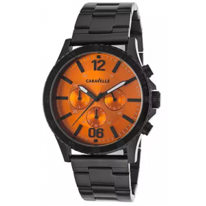 CARAVELLE NY  Men's Chronograph Black IP Steel Bracelet Orange Dial At 	$44.99