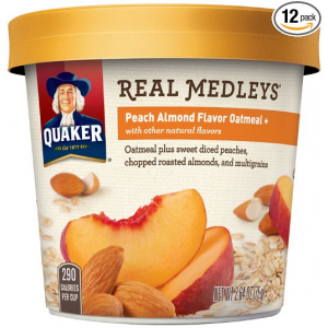 Buy Quaker Real Medleys Oatmeal+, Peach Almond, Instant Oatmeal Breakfast Cereal (Pack of 12) At $12.00 