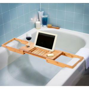 Bathtub Rack Bamboo Shelf Shower Tub Book Reading Tray Holder Stand Expandable At $39.99