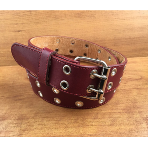 Pink Leather Belt Silver Grommets Double-Prong Buckle Size 36 At $10