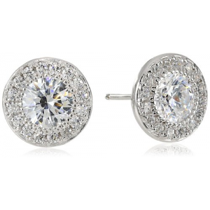 Platinum or Gold-Plated Sterling Silver Swarovski Zirconia Round-Cut Halo Stud Earrings At $27.99