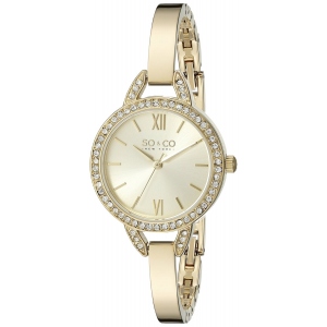 Mother's Day Gift : SO&CO New York Women's 5088.3 SoHo Crystal Accent Quartz Stainless Steel 23K Gold-Tone Bangle Watch At 	$62.76