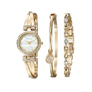 Mother's Day  Special : Buy Anne Klein Women's AK/1868GBST Swarovski Crystal-Accented Gold-Tone Bangle Watch and Bracelet Set At $150