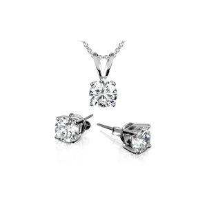 3.00 CTW Stud Earrings and Necklace Set with Swarovski Elements Crystals in 18K White Gold Plating At $5