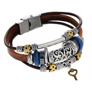 Boho Leather Bracelet with Beads and Key At $17.99(living social)