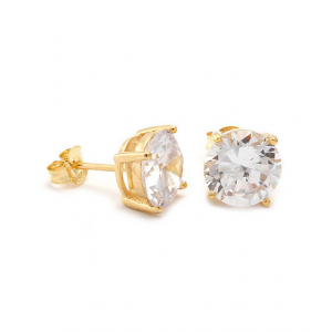 King Ice Gold Clear Round Cut Stud Cz Earring At $20.00 (jimmy jazz )