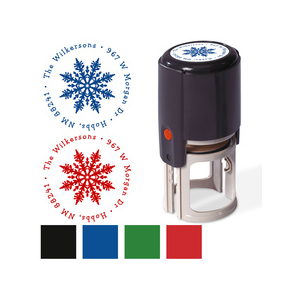 Elegant Snowflake Round Self Inking Personalized Name and Address Stamper with Colored Ink At Currentlabels.com