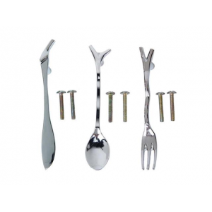 Foxnovo 3pcs Fork Knife Spoon Shaped Cabinet Cupboard Drawer Door Knobs Metal Pull Handles (Silver) At $9.99