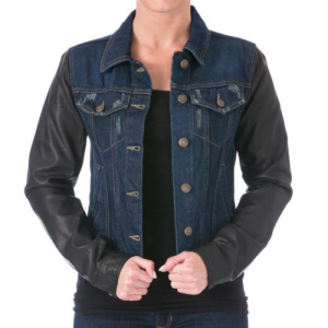 Laundry by Shelli Segal 7592 Womens Leather Long Sleeves Denim Jacket Coat BHFO At $19.99(ebay.com)